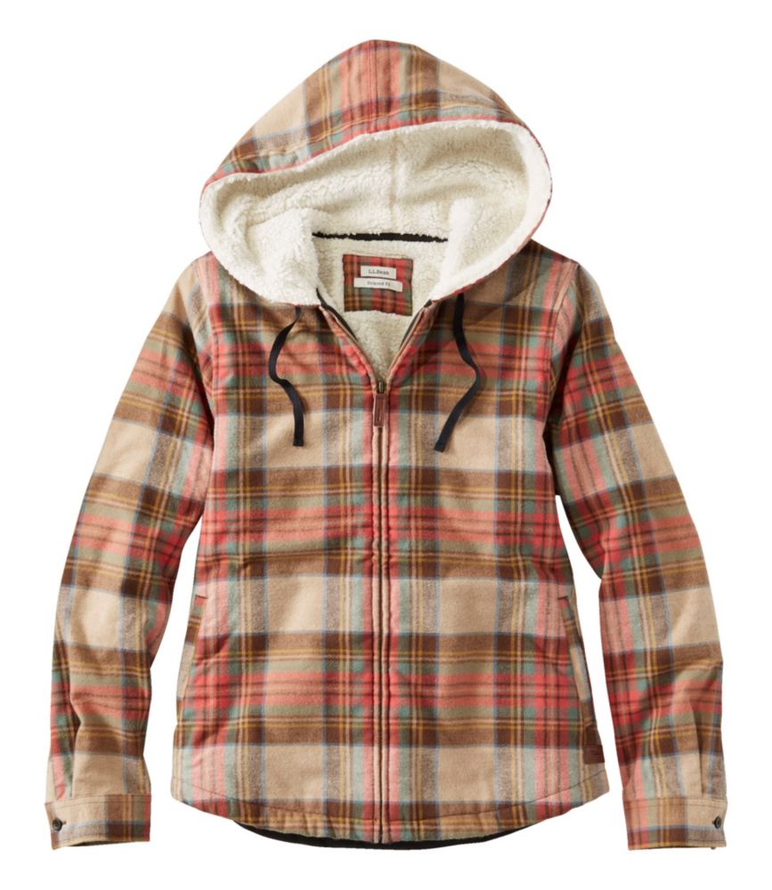 Women's Scotch Plaid Flannel Shirt, Sherpa-Lined Zip Hoodie