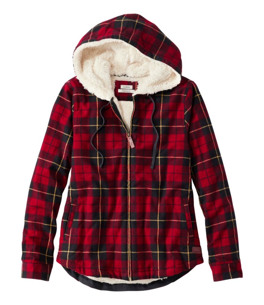 Women's Scotch Plaid Flannel Shirt, Sherpa-Lined Zip Hoodie