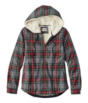 Women's Scotch Plaid Flannel Shirt, Sherpa-Lined Zip Hoodie