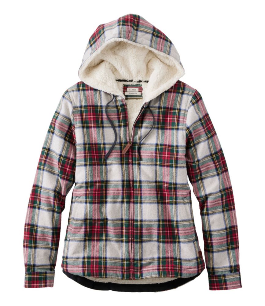 Women's Scotch Plaid Flannel Shirt, Sherpa-Lined Zip Hoodie