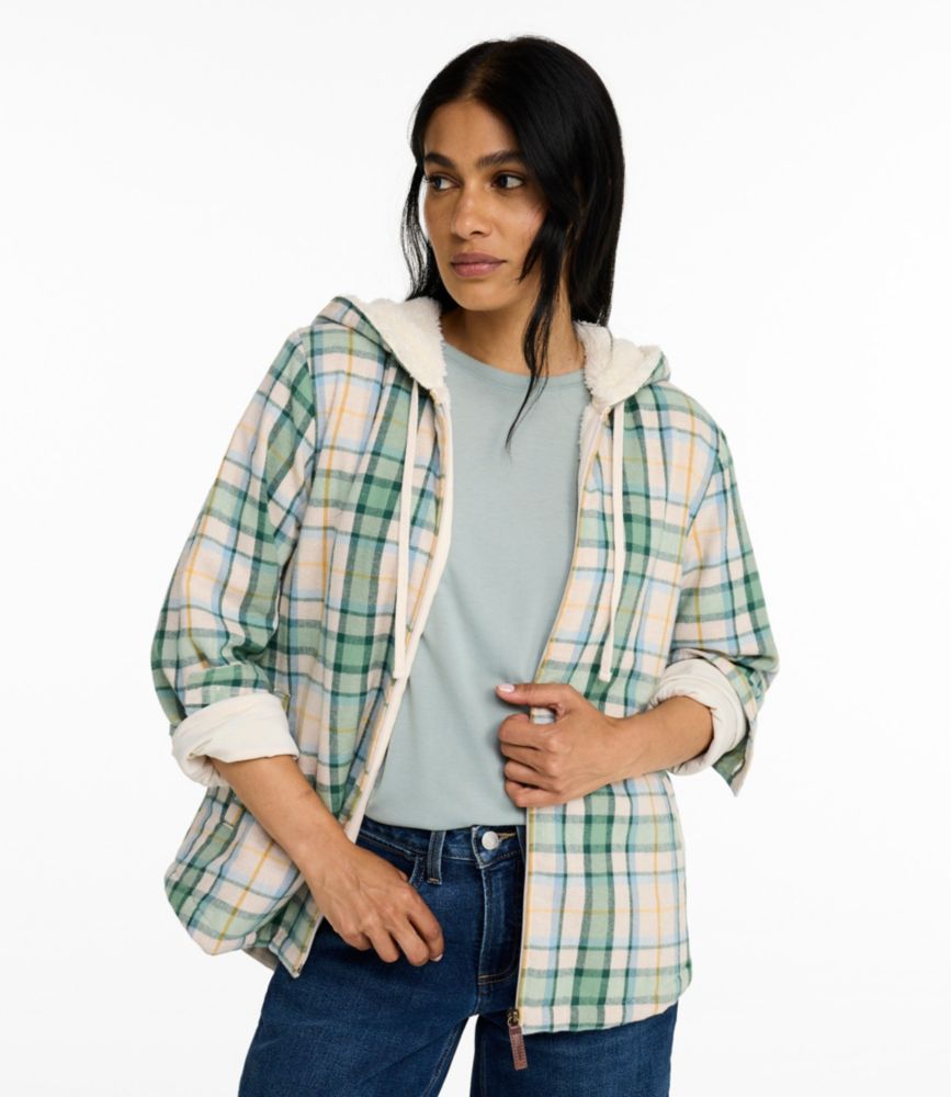 Women's Scotch Plaid Flannel Shirt, Sherpa-Lined Zip Hoodie