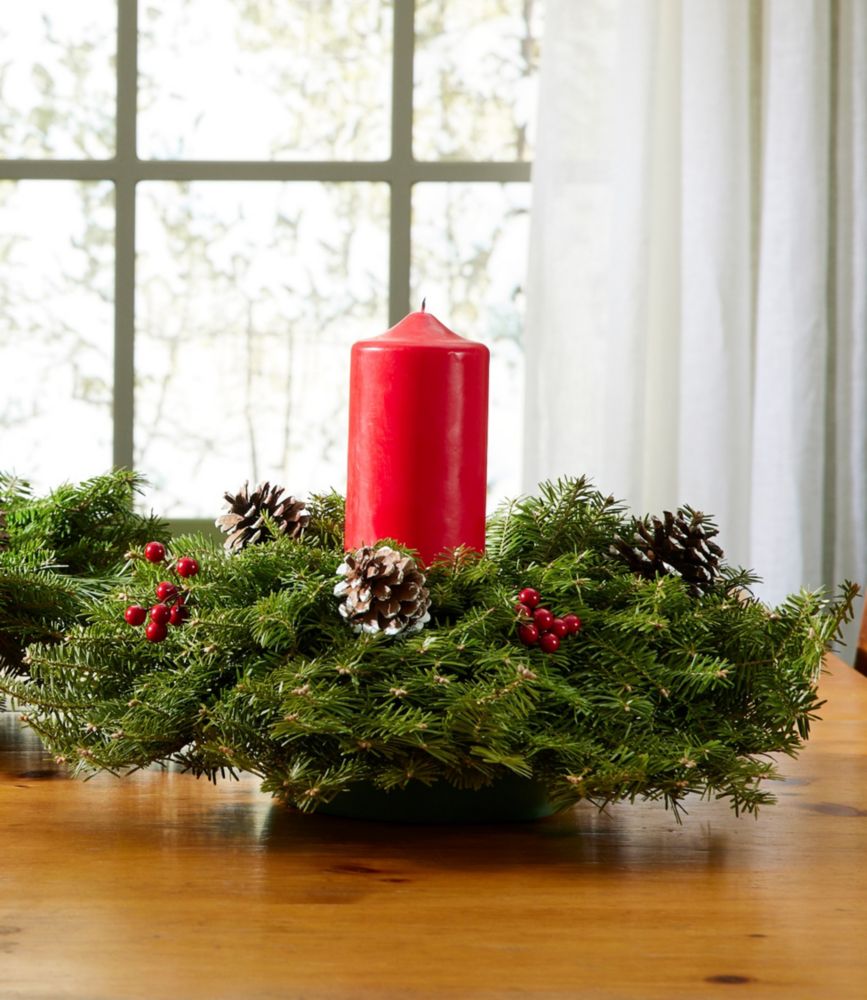 Traditional Balsam Centerpiece, Pillar Fresh Wreaths & Greenery at L