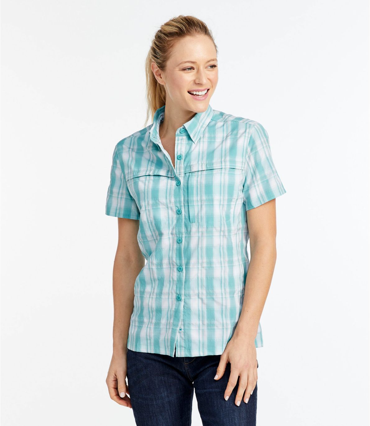 Women's Tropicwear Shirt, Plaid Short-Sleeve