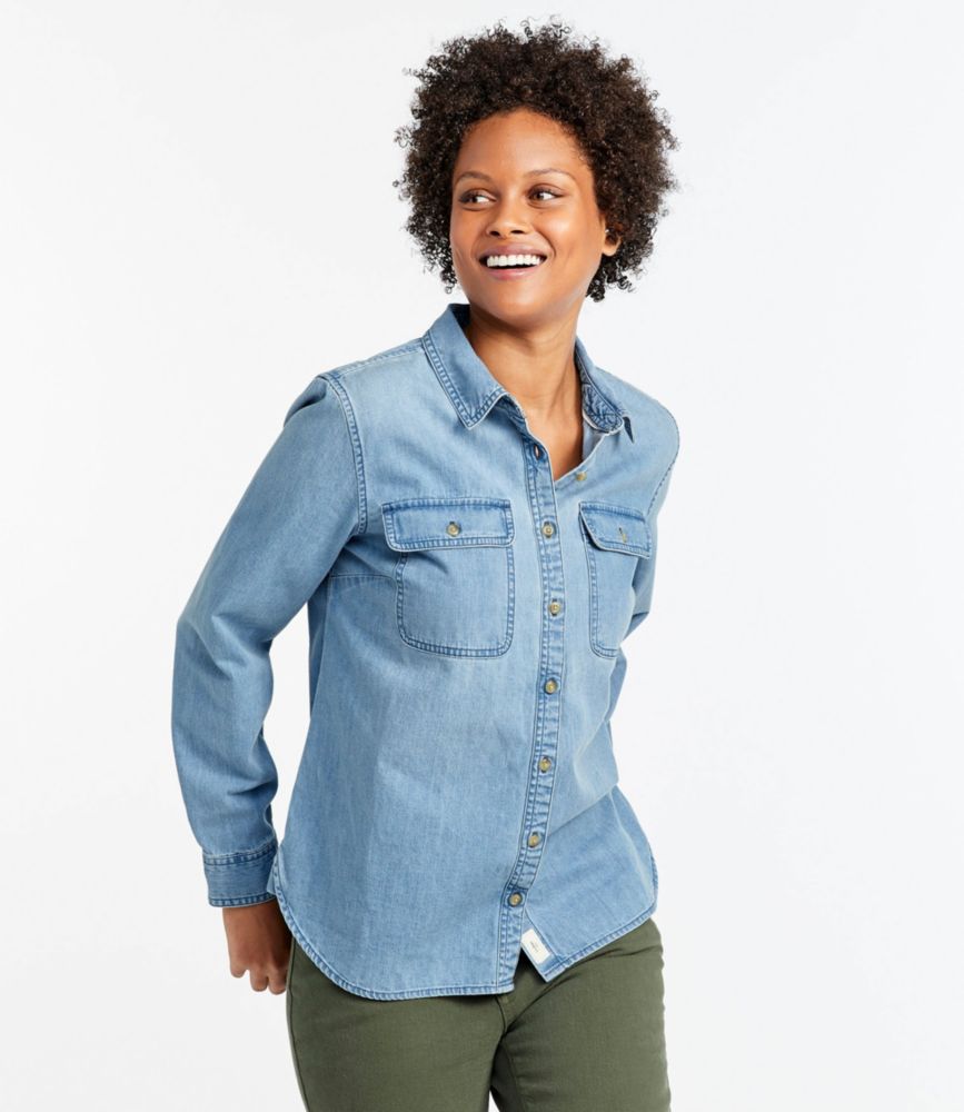 Women's L.L. Bean Heritage Washed Denim Shirt, Long-Sleeve, Light Indigo, small image number 2