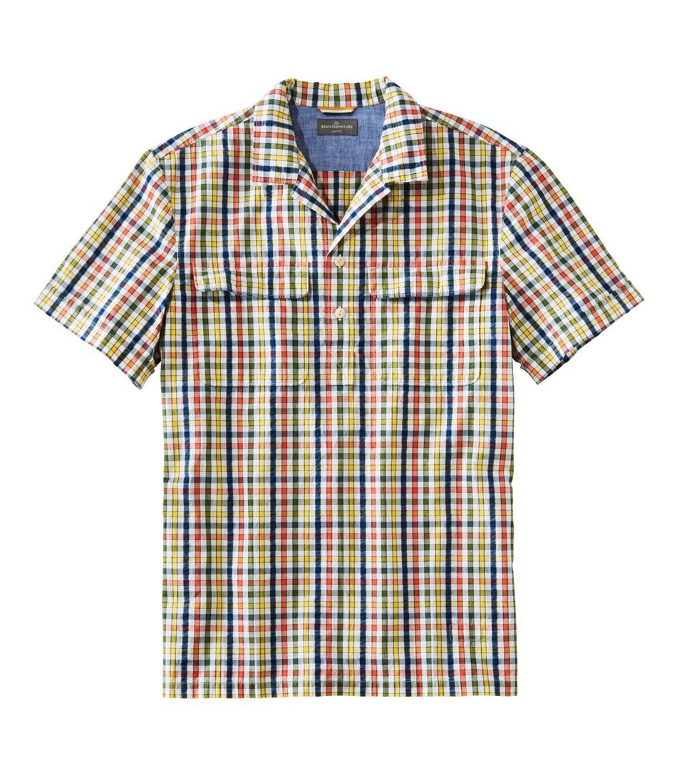 Men's Signature Seersucker Popover Shirt, Short-Sleeve, Plaid | Shirts ...