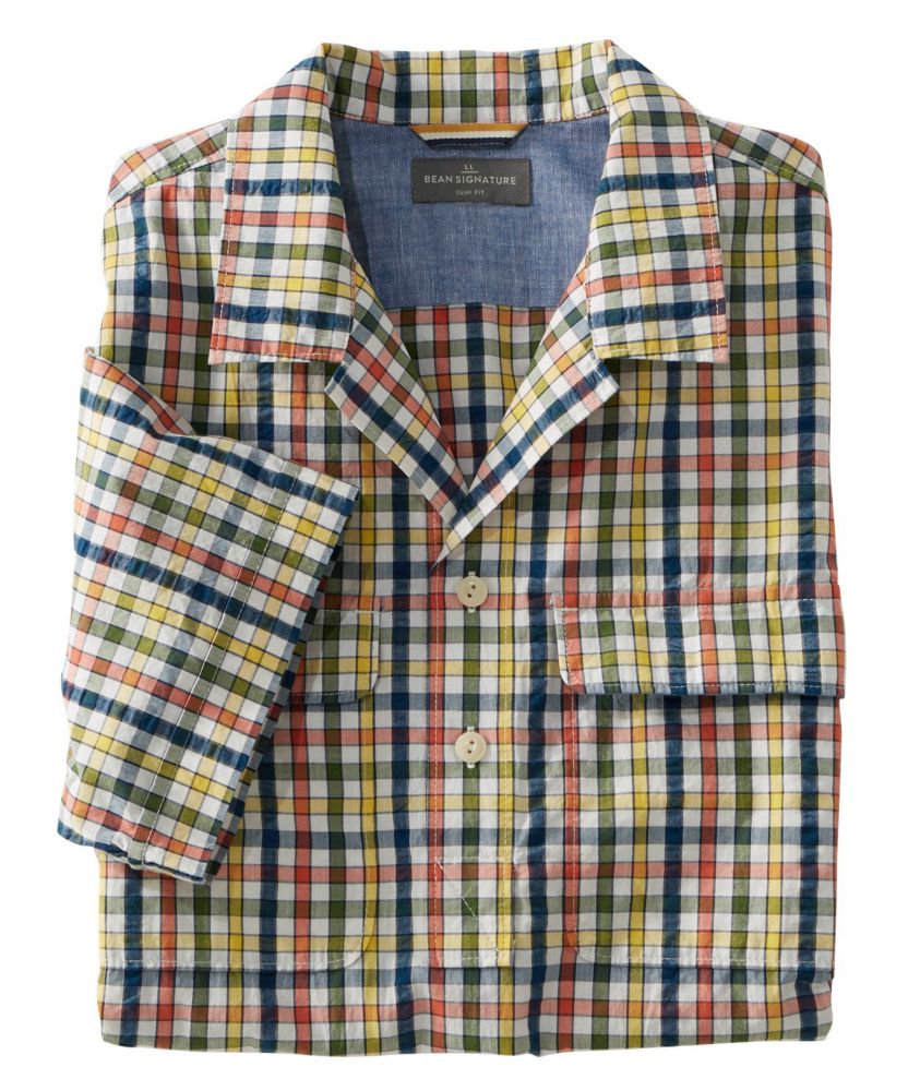 Men's Signature Seersucker Popover Shirt, Short-Sleeve, Plaid