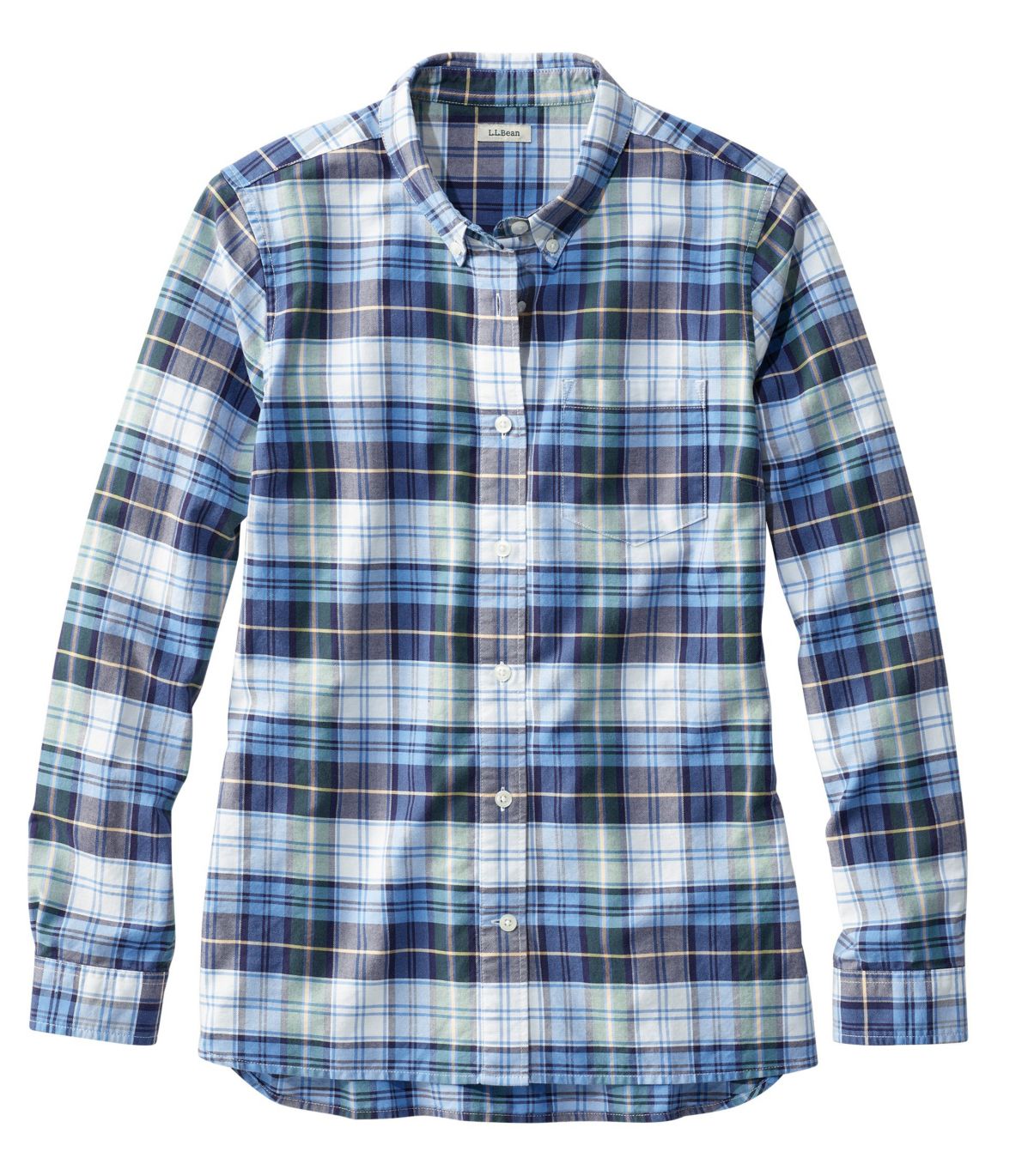 Organic Cotton Button-Front Shirt, Long-Sleeve Plaid