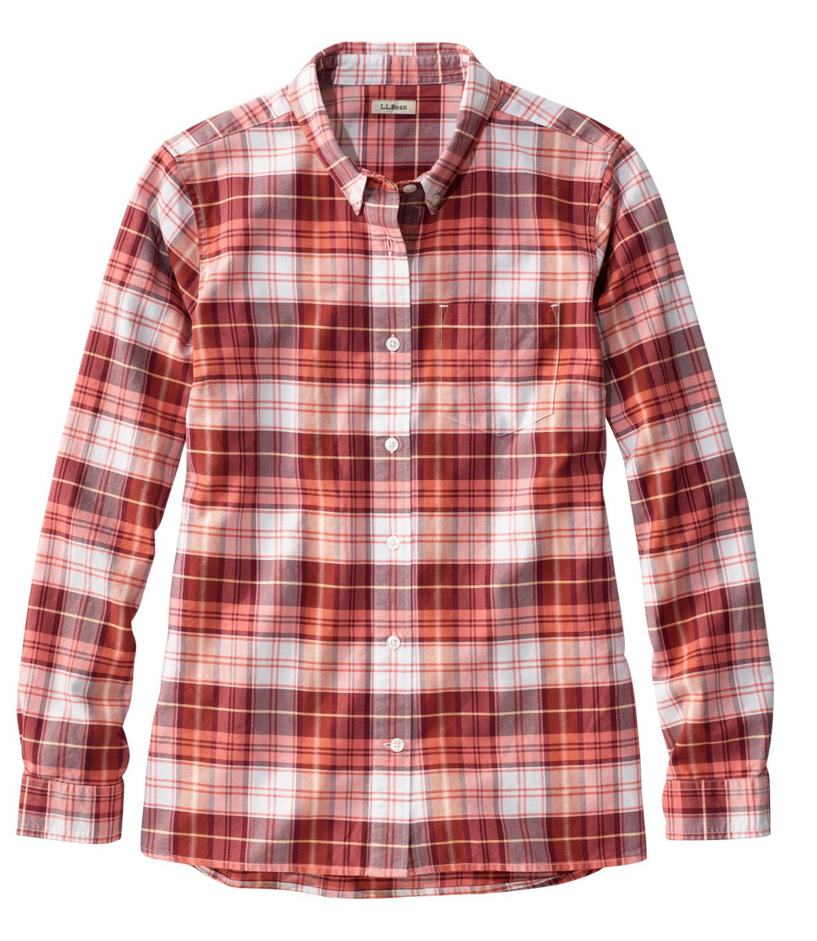 Organic Cotton Button-Front Shirt, Long-Sleeve Plaid