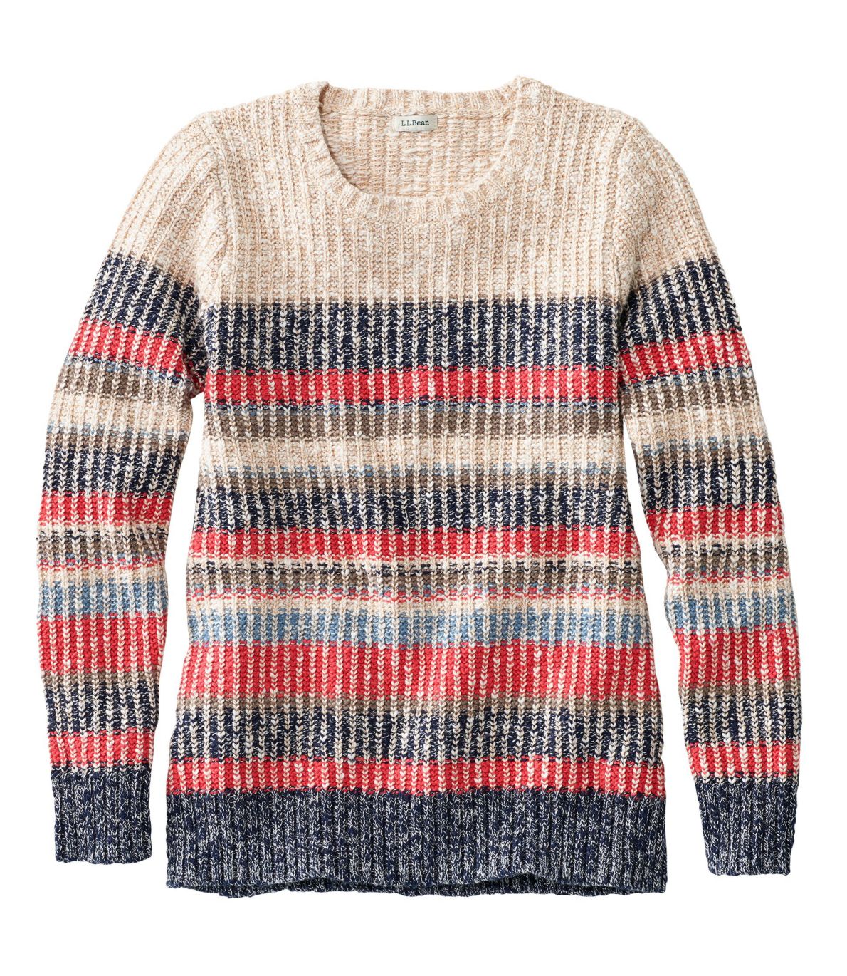 Cotton Ragg Sweater, Marled Crewneck Pullover, Multi Stripe