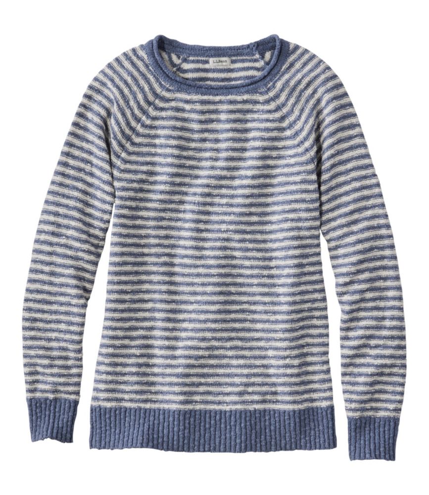 Women's Midweight Cotton Slub Rollneck Pullover Stripe, Cream/Soft Indigo, small image number 1