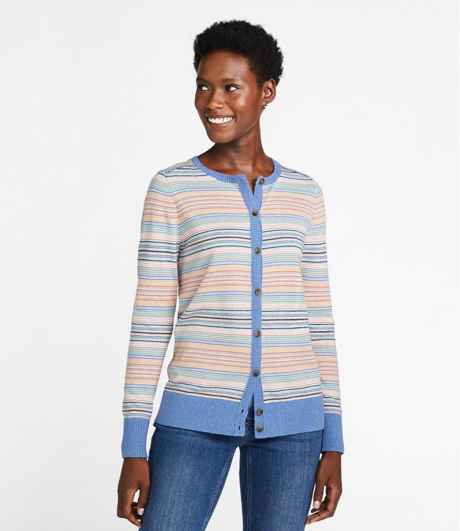 Women's Cotton/Cashmere Cardigan, Button-Front Stripe