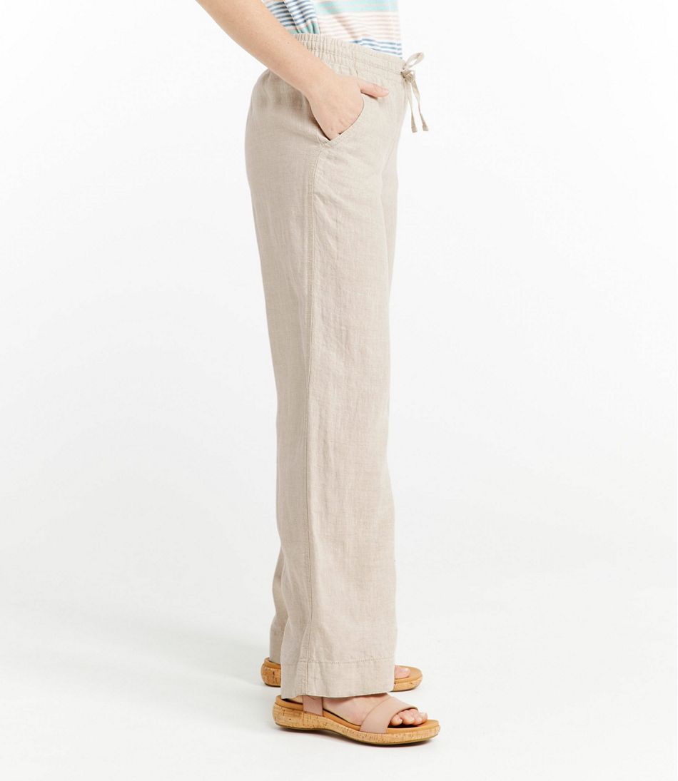 Women's Light Beige Linen Trousers Loose Fitting Wide Leg Trousers Woman Comfy Ladies Linen Pants with Elasticated Waist and Drawstring