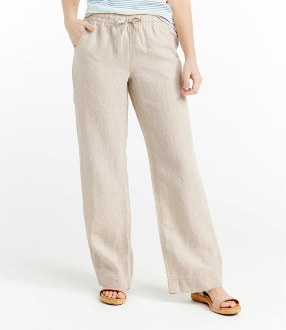 Linen Blend Wide Leg Pants Straight Solid Waist Drawstring Cotton Linen  Casual Women Long Elastic Brown Linen Pants