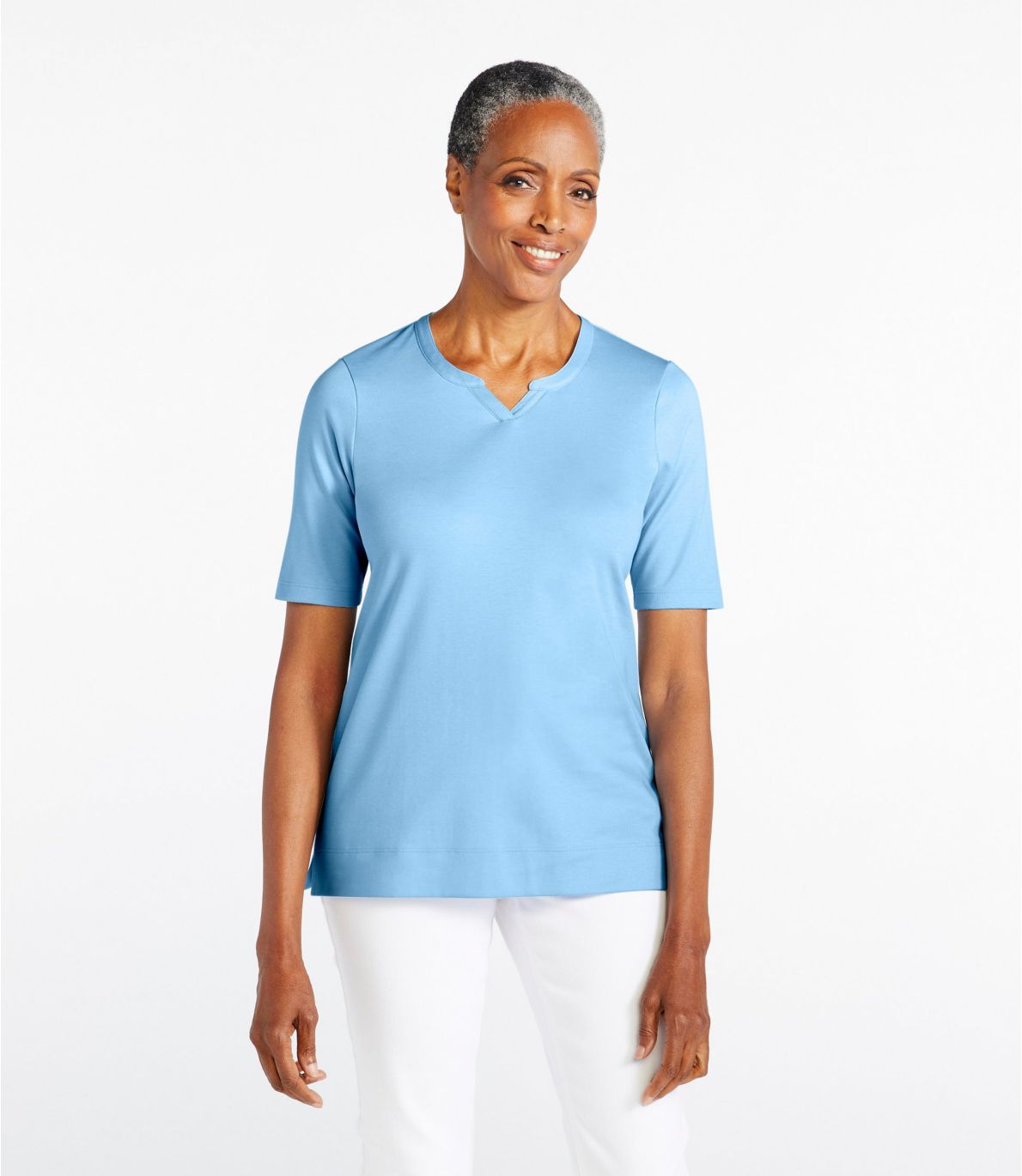 Women's Pima Cotton Tee, NotchNeck ElbowSleeve Tunic at L.L. Bean