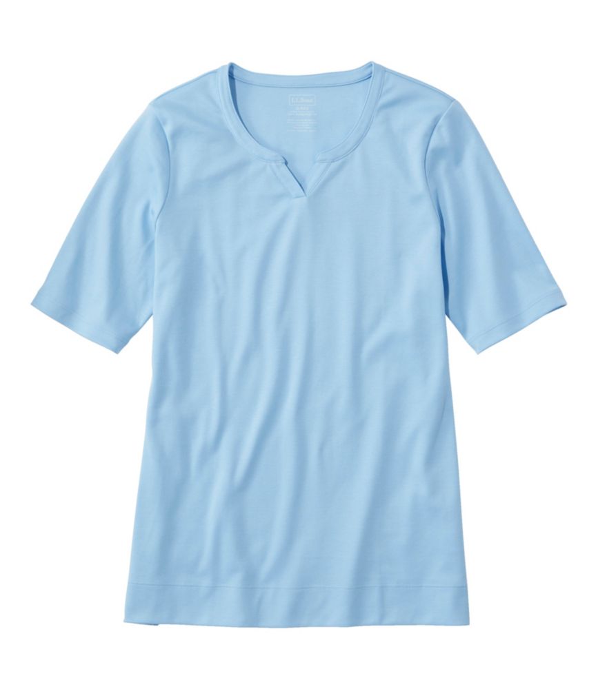Women's Pima Cotton Tee, Notch-Neck Elbow-Sleeve Tunic, , small image number 5