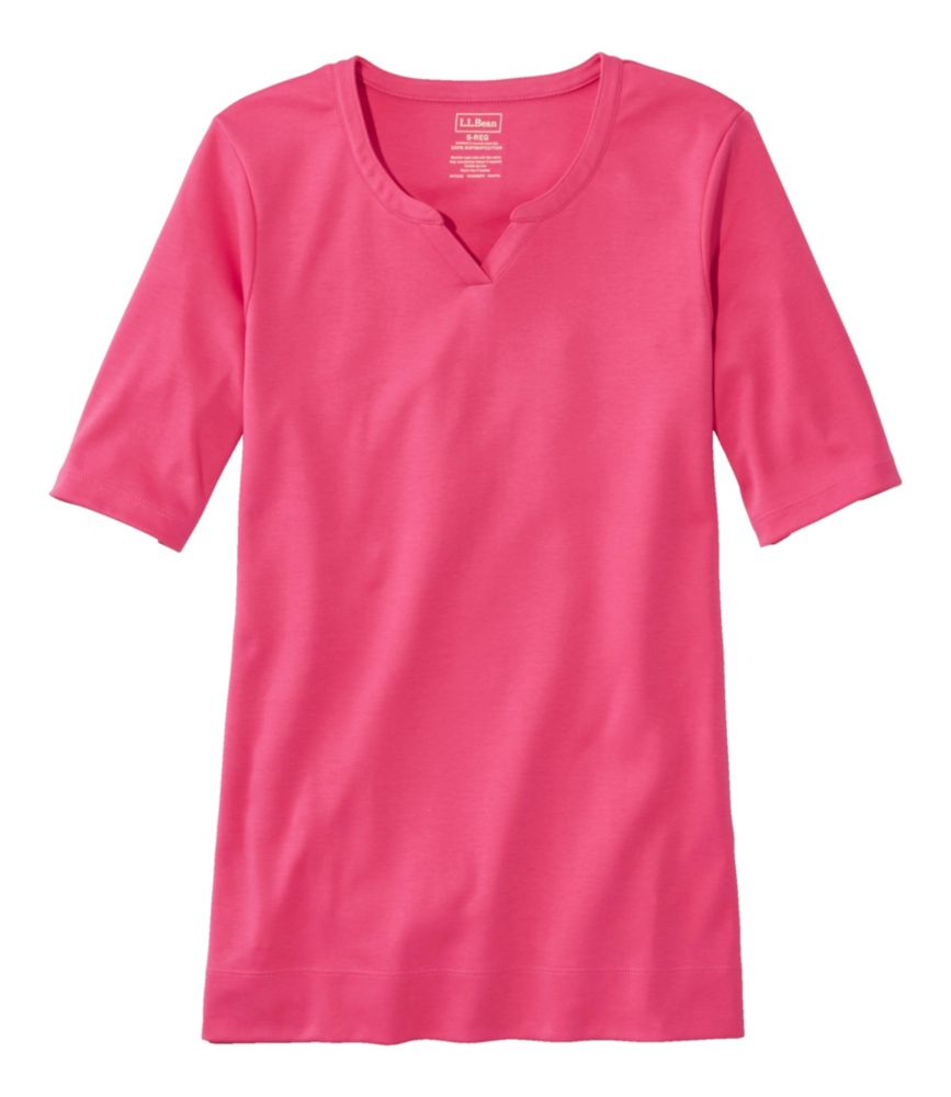 Women's Pima Cotton Tee, NotchNeck ElbowSleeve Tunic Tees & Knit