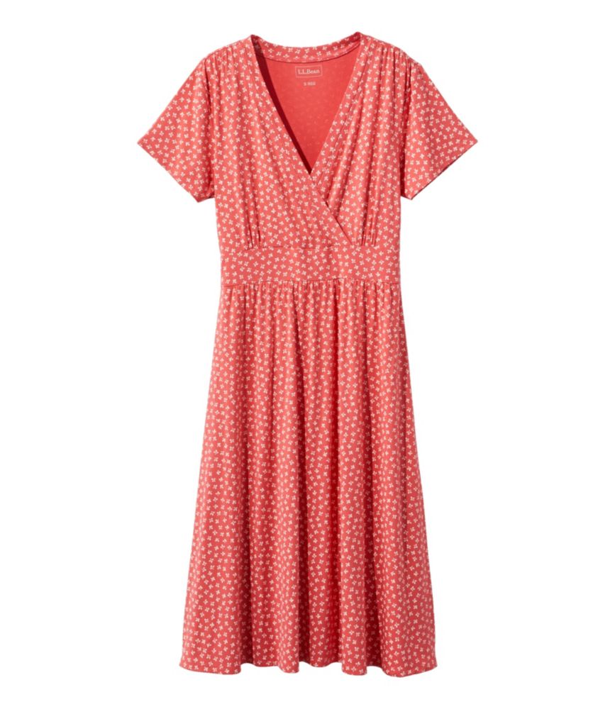 Women's Summer Knit Dress, Short-Sleeve Print, Sunlit Coral Tossed Ditsy, small image number 1