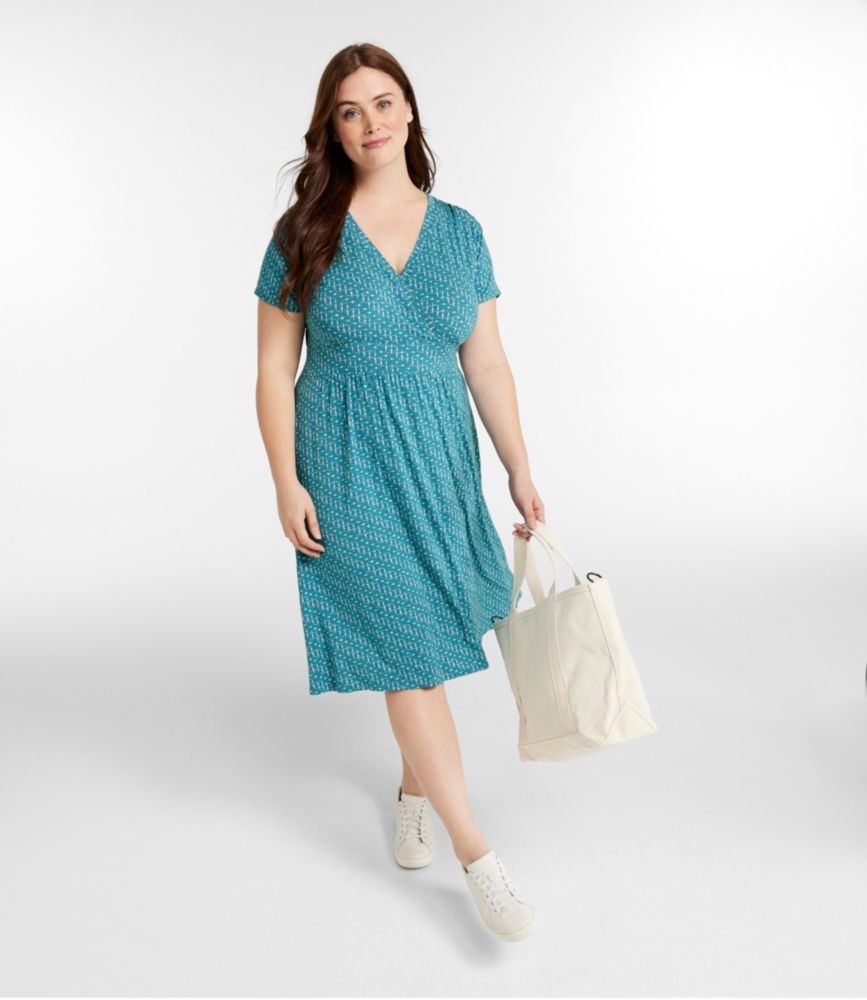 Women's Summer Knit Dress, Short-Sleeve Print, Seaside Toile, small image number 2
