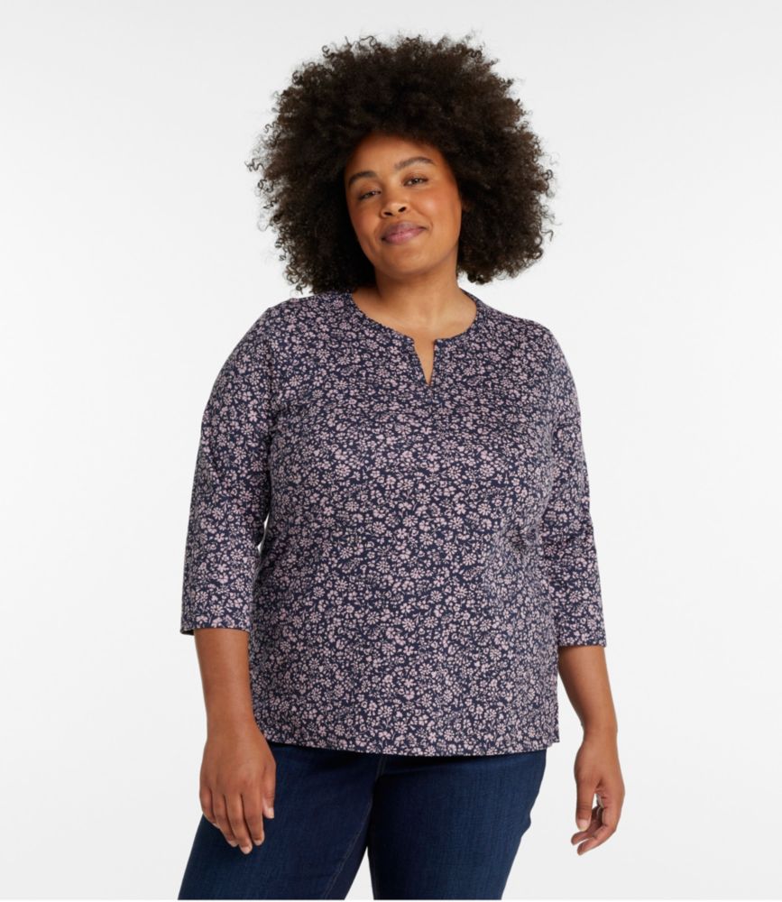 Women's L.L.Bean Tee, Three-Quarter-Sleeve Splitneck Tunic Print, Brightwater Blue Linear Floral, small image number 2