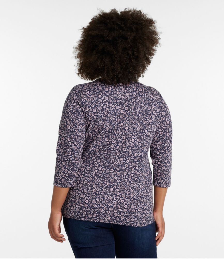 Women's L.L.Bean Tee, Three-Quarter-Sleeve Splitneck Tunic Print, Brightwater Blue Linear Floral, small image number 3