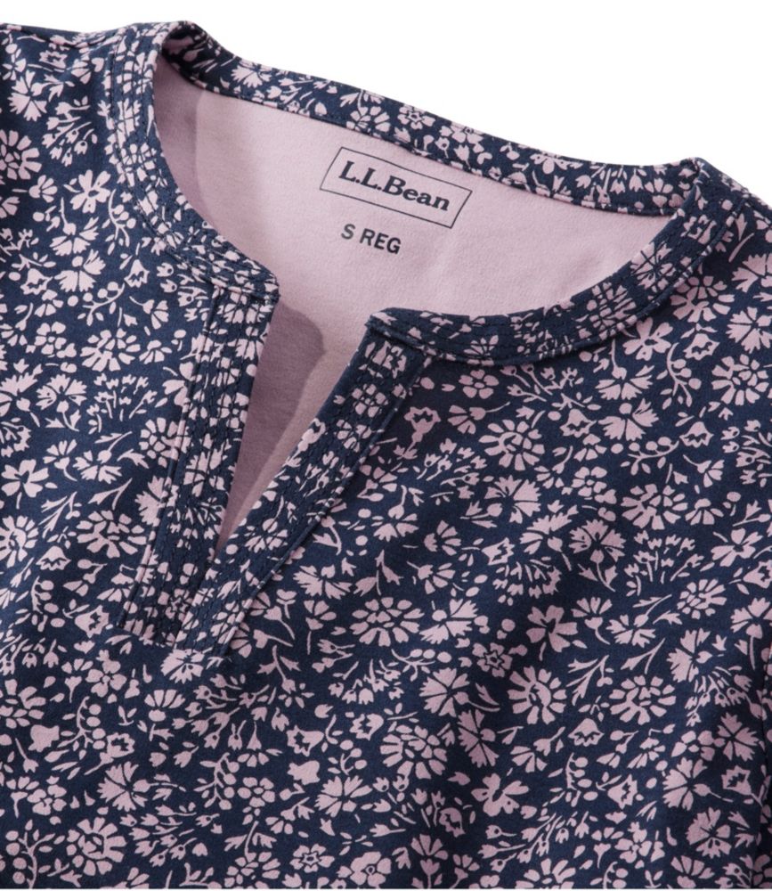 Women's L.L.Bean Tee, Three-Quarter-Sleeve Splitneck Tunic Print, Brightwater Blue Linear Floral, small image number 4
