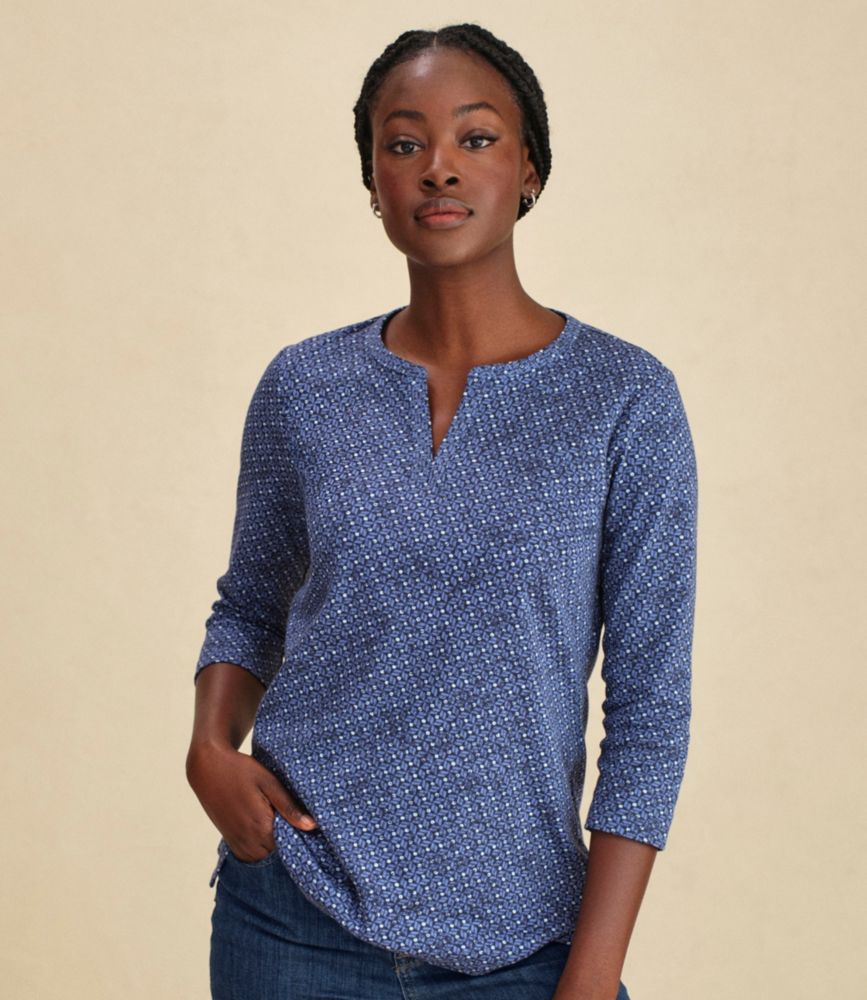 Women's L.L.Bean Tee, Three-Quarter-Sleeve Splitneck Tunic Print, Deep Lake Diamond Dot, small image number 7