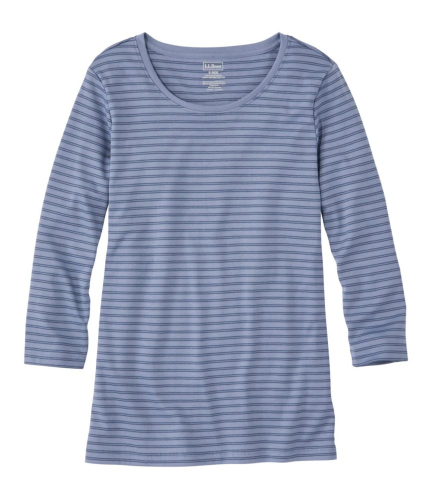 Women's Pima Cotton Shaped Tee, Three-Quarter-Sleeve Jewelneck Stripe, , small image number 3