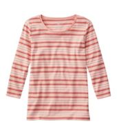 Women's Pima Cotton Shaped Tee, Three-Quarter-Sleeve Jewelneck Stripe