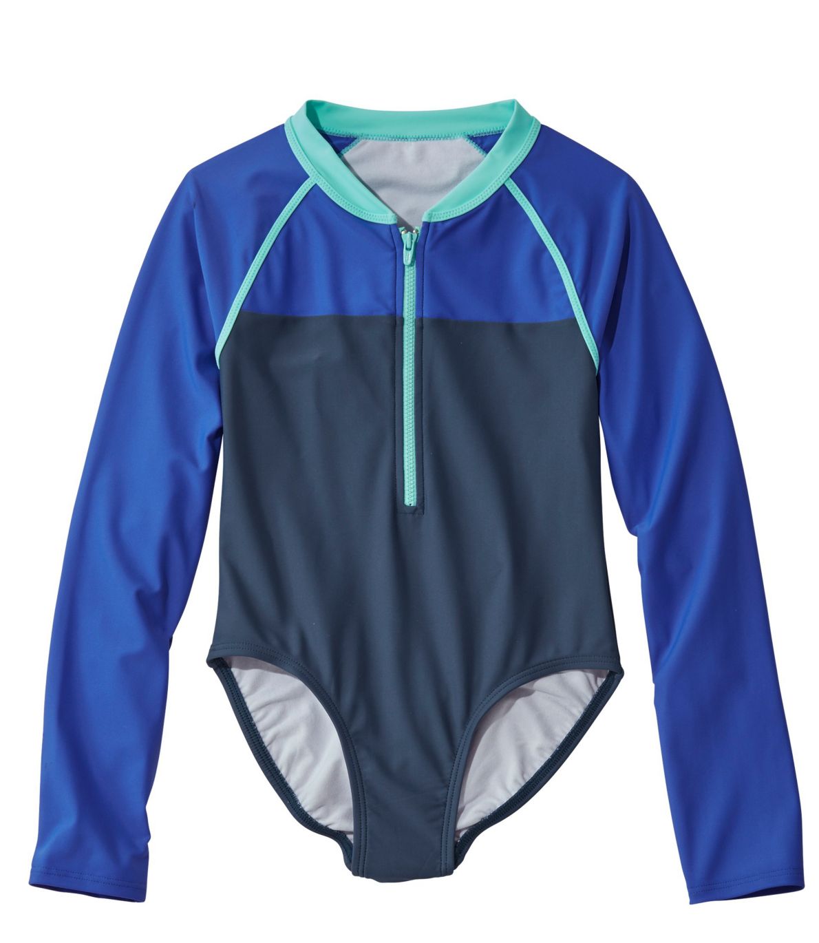 Girls' Watersports Swimsuit One-piece Long Sleeve, Colorblock