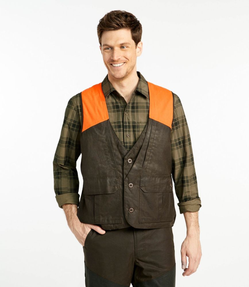 Men's Double L Waxed-Cotton Upland Vest, Hunter Orange, Otter Brown/Hunter Orange, small image number 2