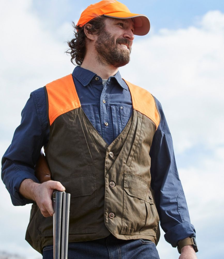 Men's Double L Waxed-Cotton Upland Vest, Hunter Orange, Otter Brown/Hunter Orange, small image number 4