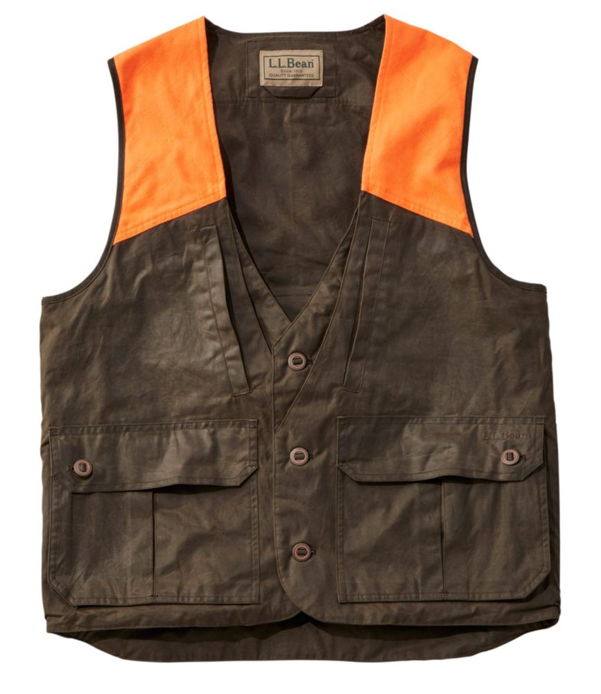 Men's Double L Waxed-Cotton Upland Vest, Hunter Orange, Otter Brown/Hunter Orange, small image number 1