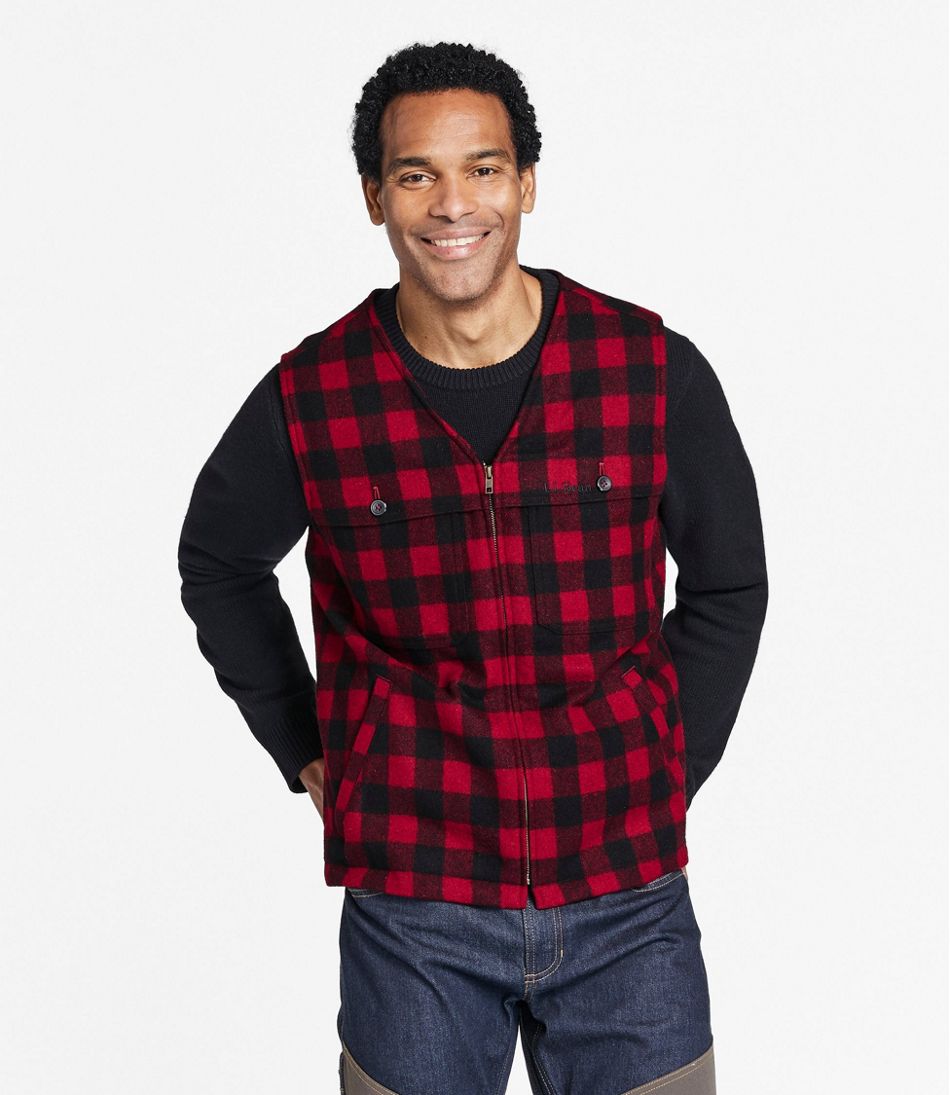 Men's Maine Guide Zip-Front Wool Vest, Plaid