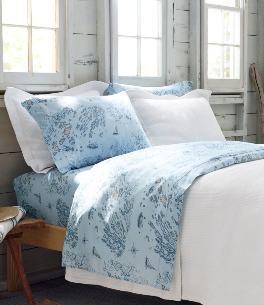 Nautical Map Percale Sheet Collection, Light Blue, small image number 2