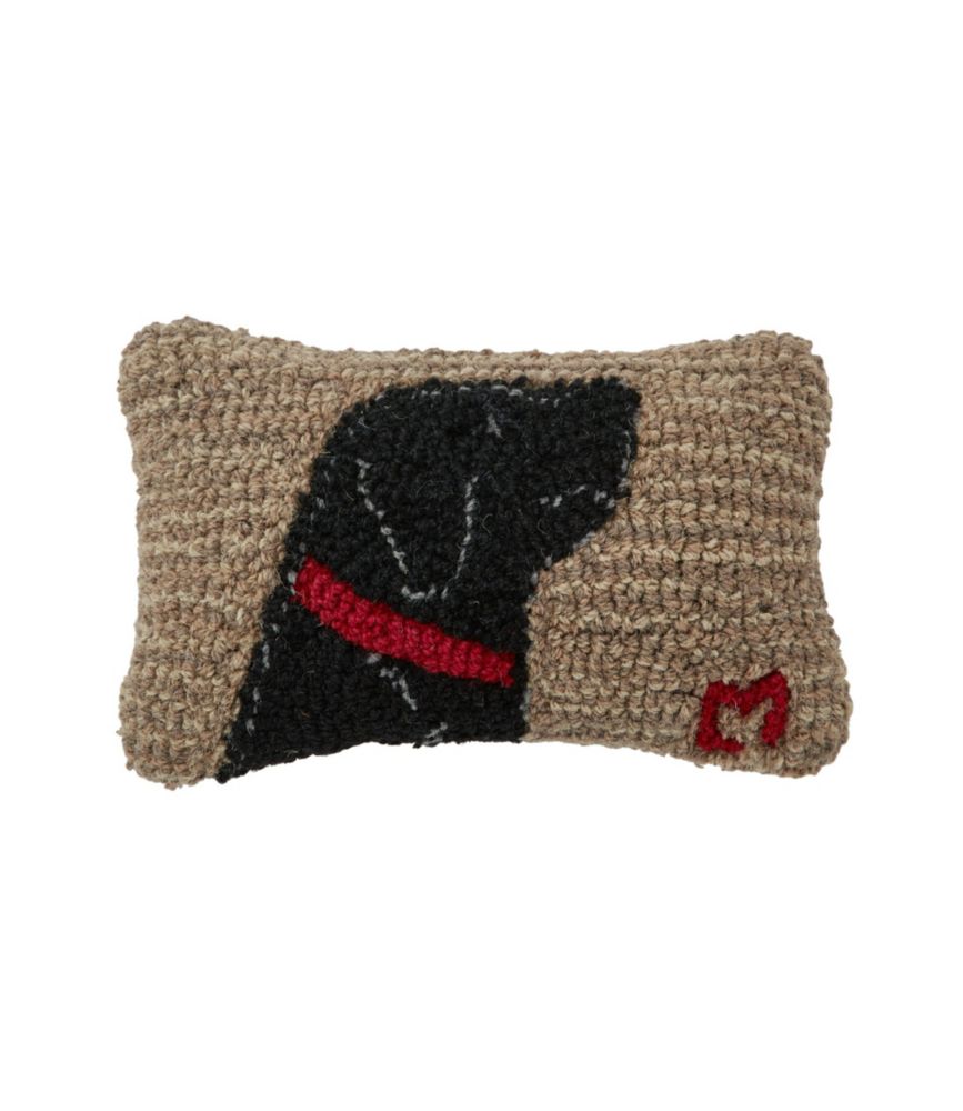 Wool Hooked Throw Pillow, Begging Black Lab, 8" x 12"