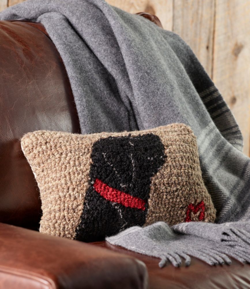 Wool Hooked Throw Pillow, Begging Black Lab, 8" x 12" Throw Pillows at L.L.Bean