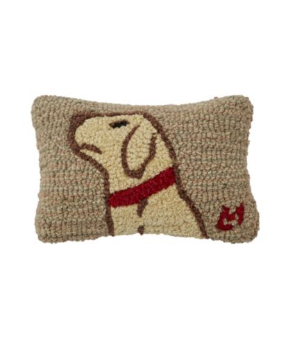 Yellow lab in snow hooked pillow