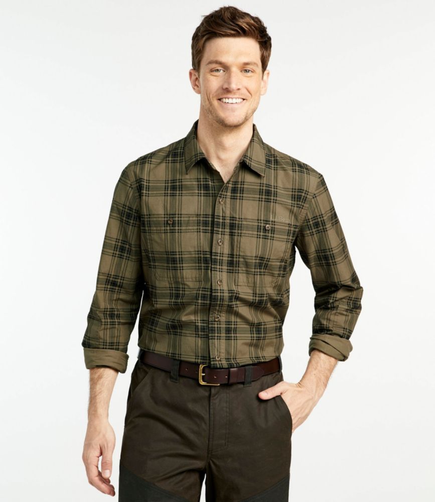 Men's Double L Field Shirt, Plaid, Dark Olive, small image number 2