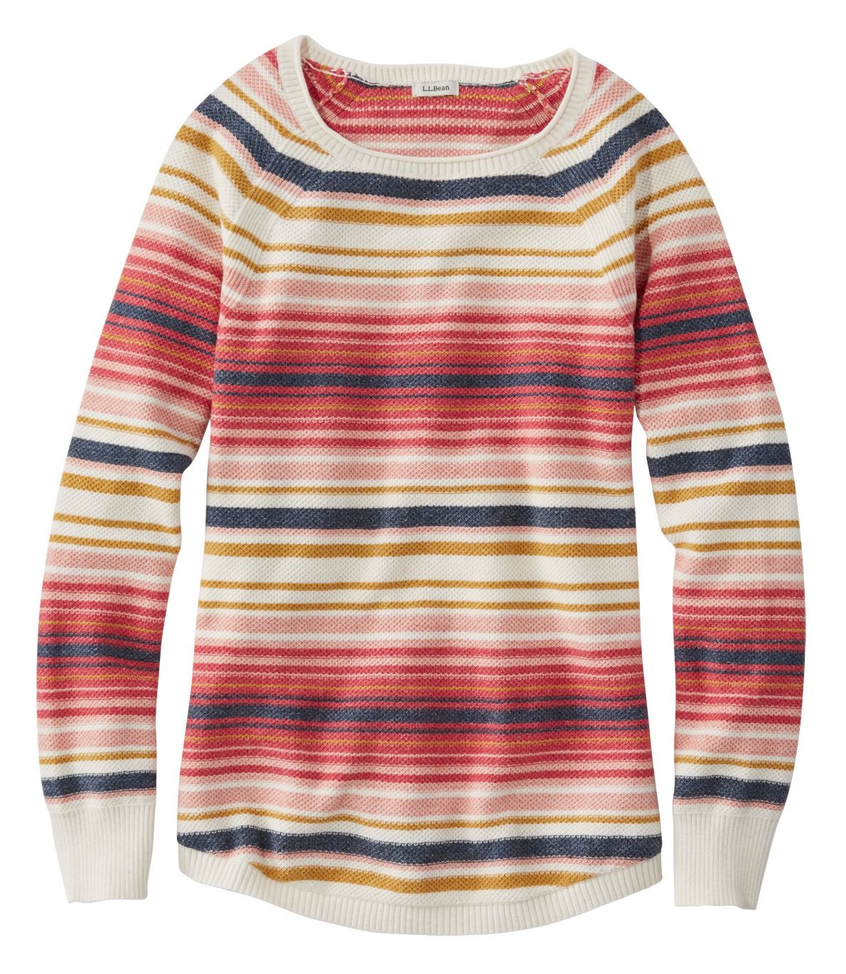 Women's Textured Cotton Sweater, Long-Sleeve Stripe