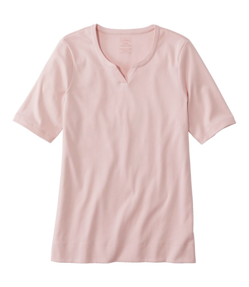 Women's Pima Cotton Tee, Notch-Neck Elbow-Sleeve Tunic, Pale Rose, small image number 1