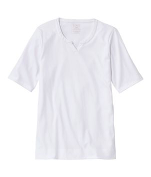 Women's Pima Cotton Tee, Notch-Neck Elbow-Sleeve Tunic