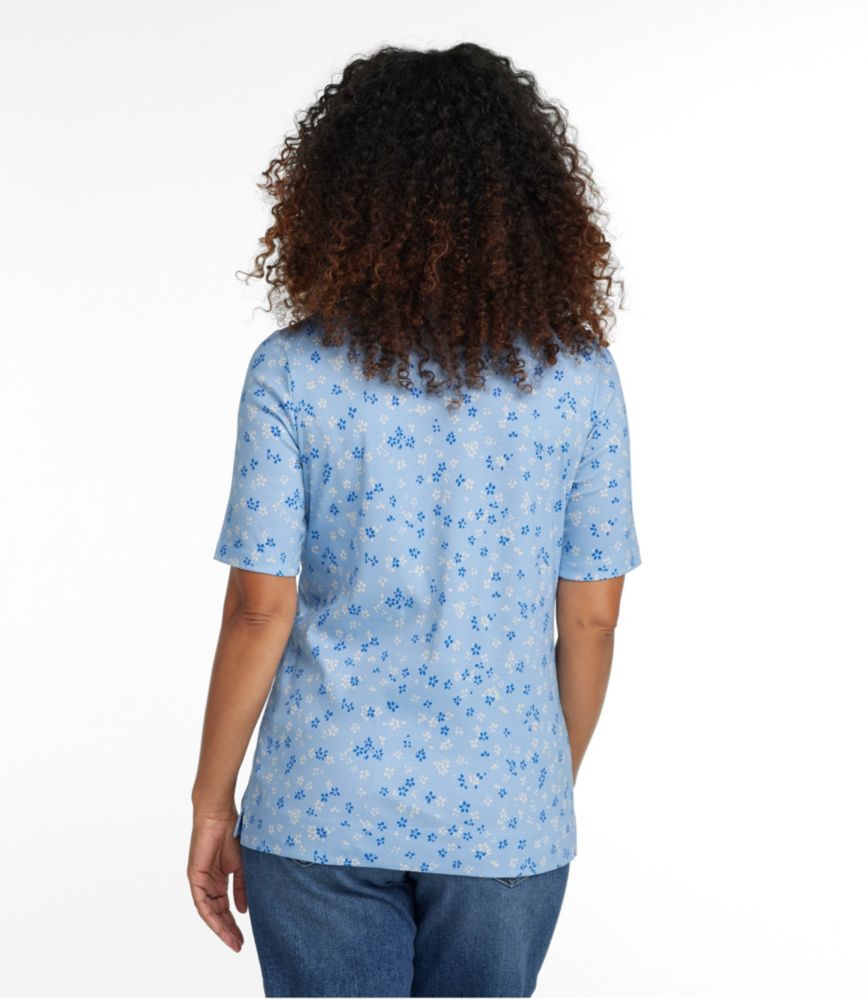 Women's Pima Cotton Tee, Notch-Neck Elbow-Sleeve Tunic Print, Lake Ditsy, small image number 3