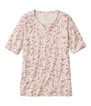 Women's Pima Cotton Tee, Notch-Neck Elbow-Sleeve Tunic Print