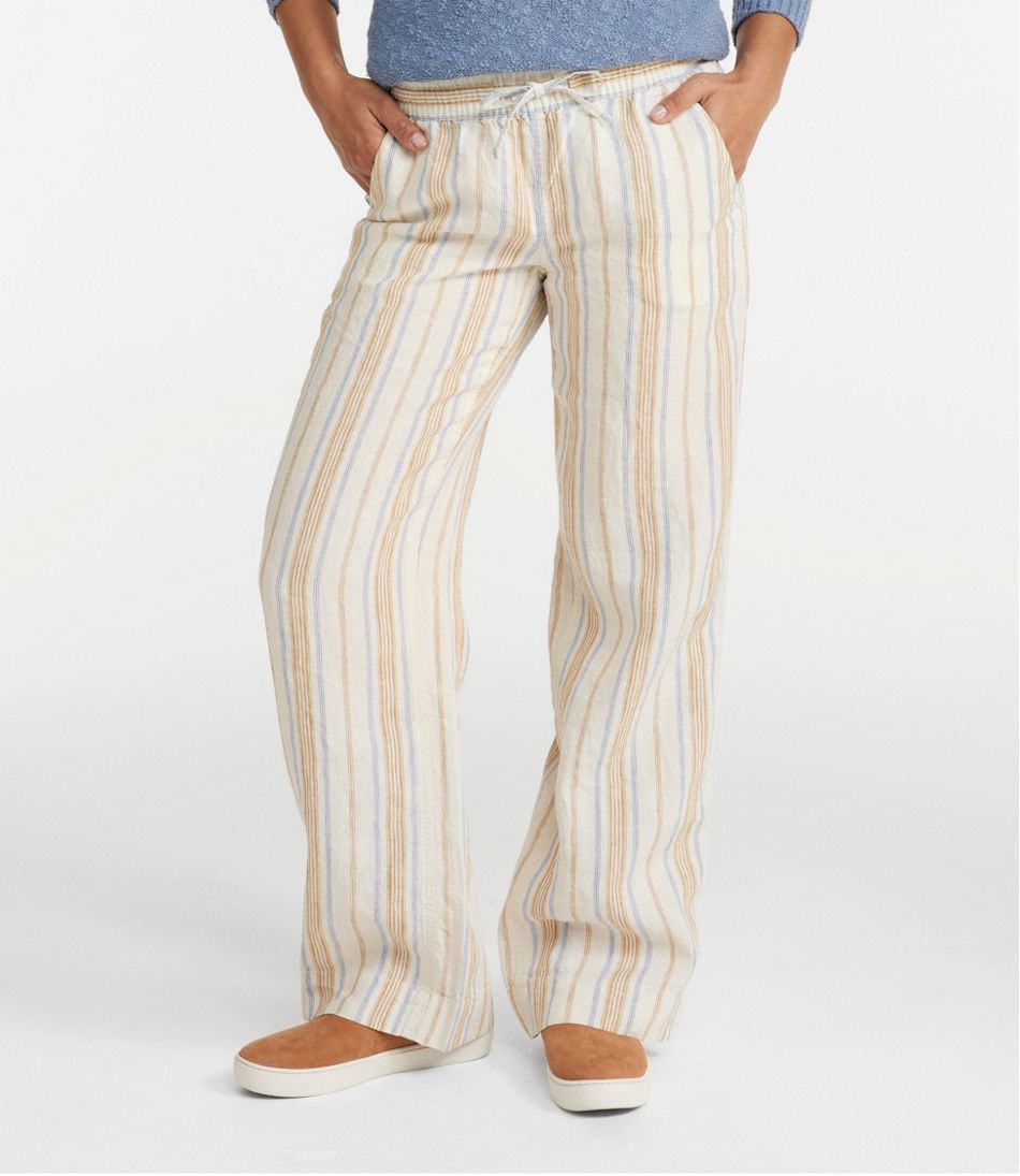 Women's Premium Washable Linen Pull-On Pants, Stripe | Pants & Jeans at ...