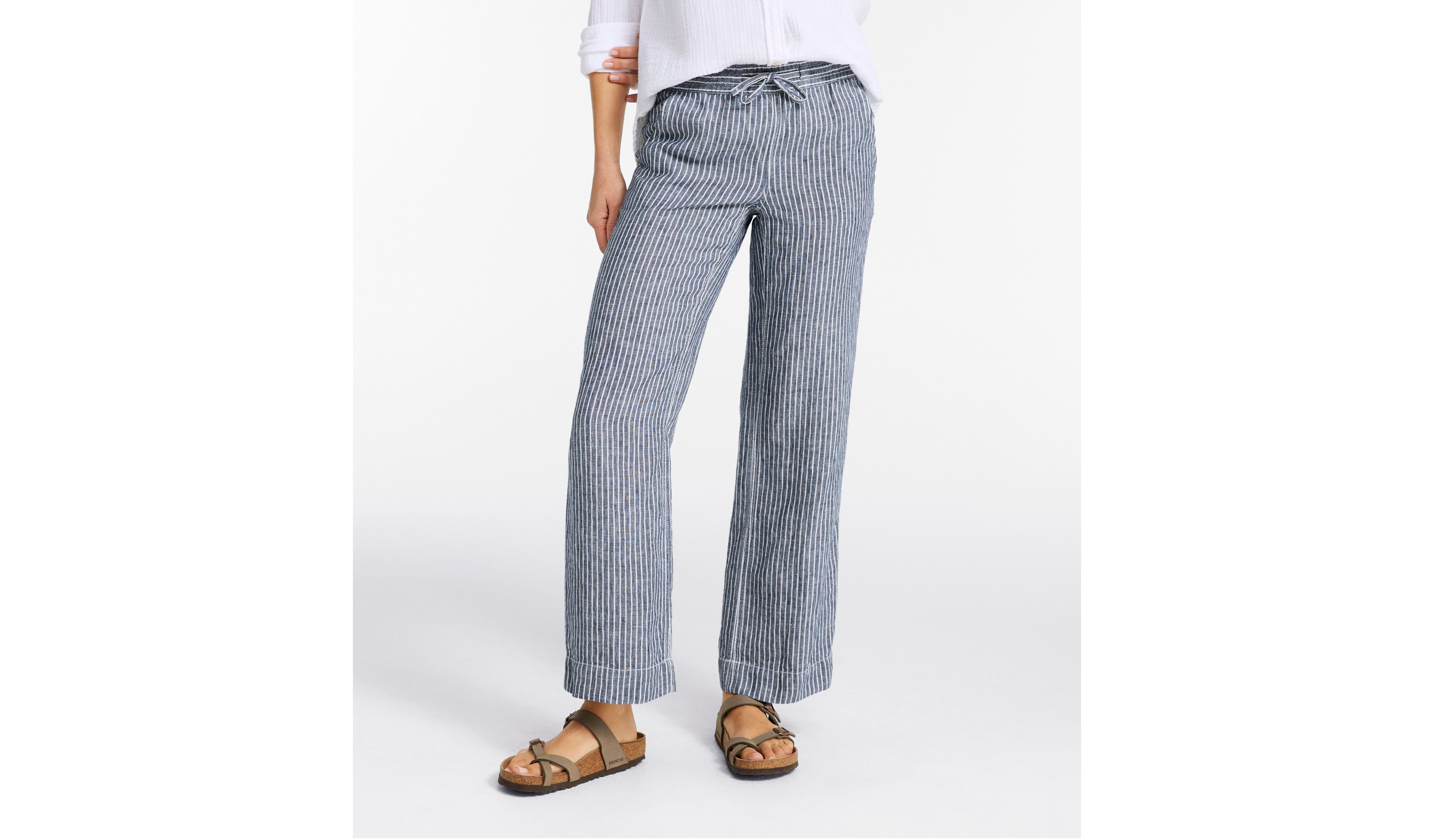 Women's Premium Washable Linen Pull-On Pants, Stripe