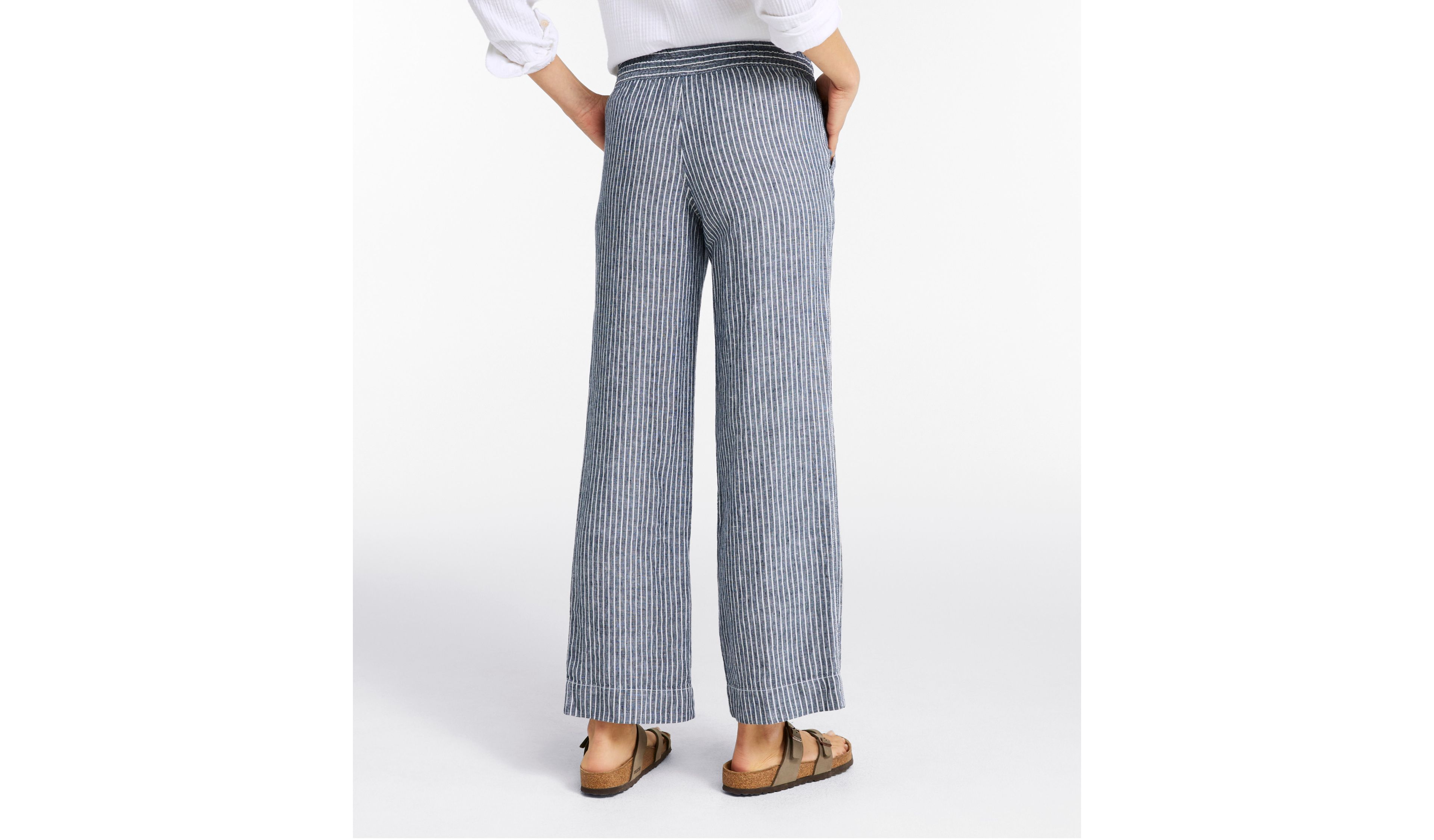 Women's Premium Washable Linen Pull-On Pants, Stripe