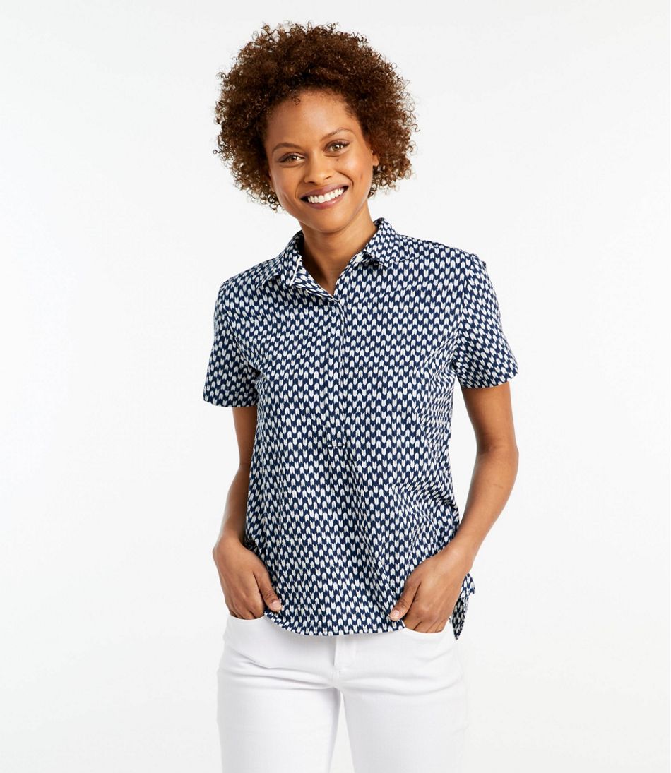 Women's Textured Cotton Popover Shirt, Short-Sleeve Print