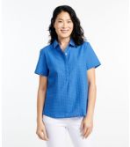 Women's Textured Cotton Popover Shirt, Short-Sleeve Plaid