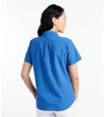 Women's Textured Cotton Popover Shirt, Short-Sleeve Plaid
