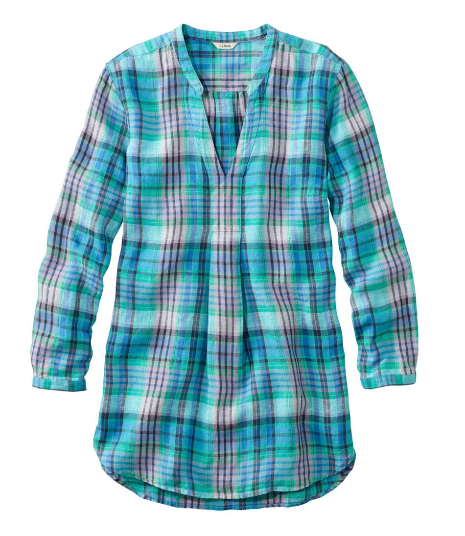 Premium Washable Linen Long Tunic, Plaid | Shirts & Tops at L.L.Bean